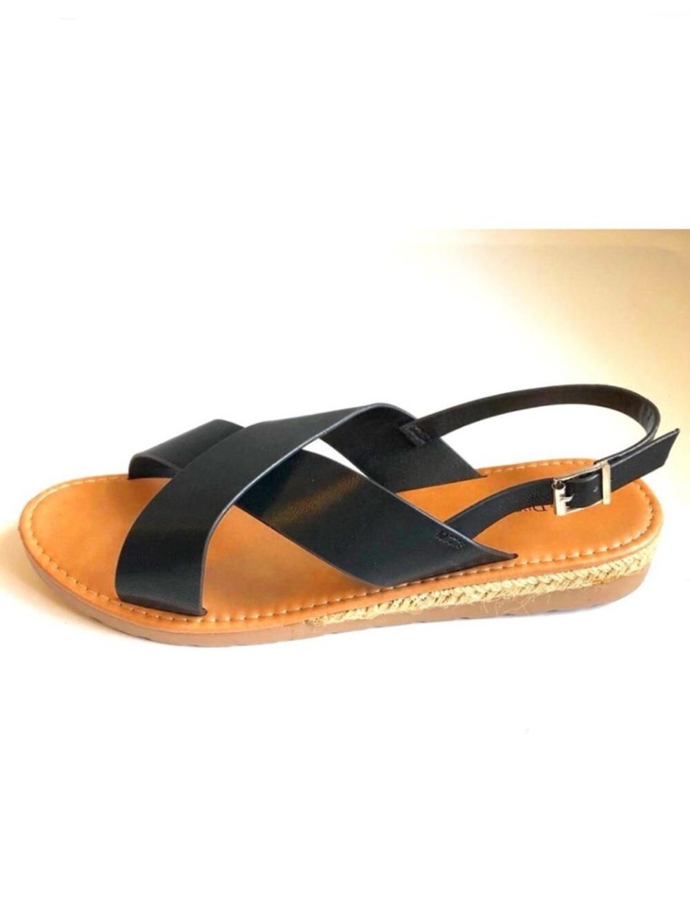 NWT PIERRE DUMAS JoJo Black Vegan Leather Strap Flat Espadrille Sandal 11